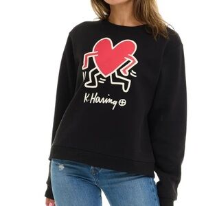 Keith Haring Black Sweatshirt with Red Heart Graphic